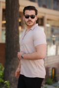 Erkek Ottoman Kumaş Apaj Yaka Kısa Kollu Gömlek resmi